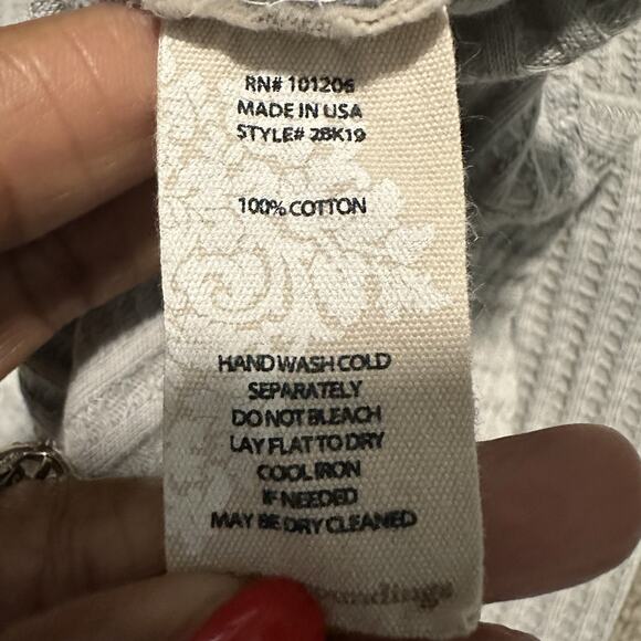 Soft Surroundings Large Hoodie Sweater Cotton Full Zip Pockets Walffle Knit Gray - Picture 4 of 7